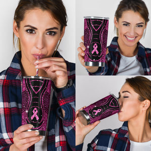 In November We Wear Pink Faux Glitter Print Breast Cancer Awareness Tumbler 0622
