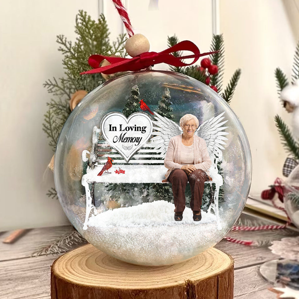 In Loving Memory Memorial Bench - Personalized Memorial Snow Globe Ornament