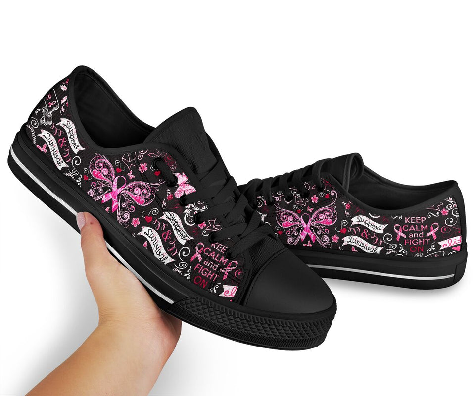 Restez calme et luttez ! Survivante du cancer du sein. Chaussures basses de sensibilisation au cancer du sein 0622