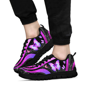Baskets violettes papillon pour la sensibilisation au cancer du sein 0622