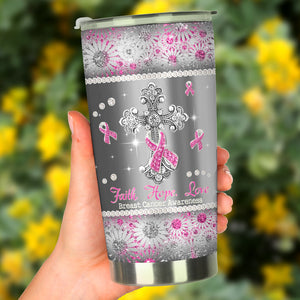 Faith Hope Love - Breast Cancer Awareness Tumbler With Faux Glitter Print 0622