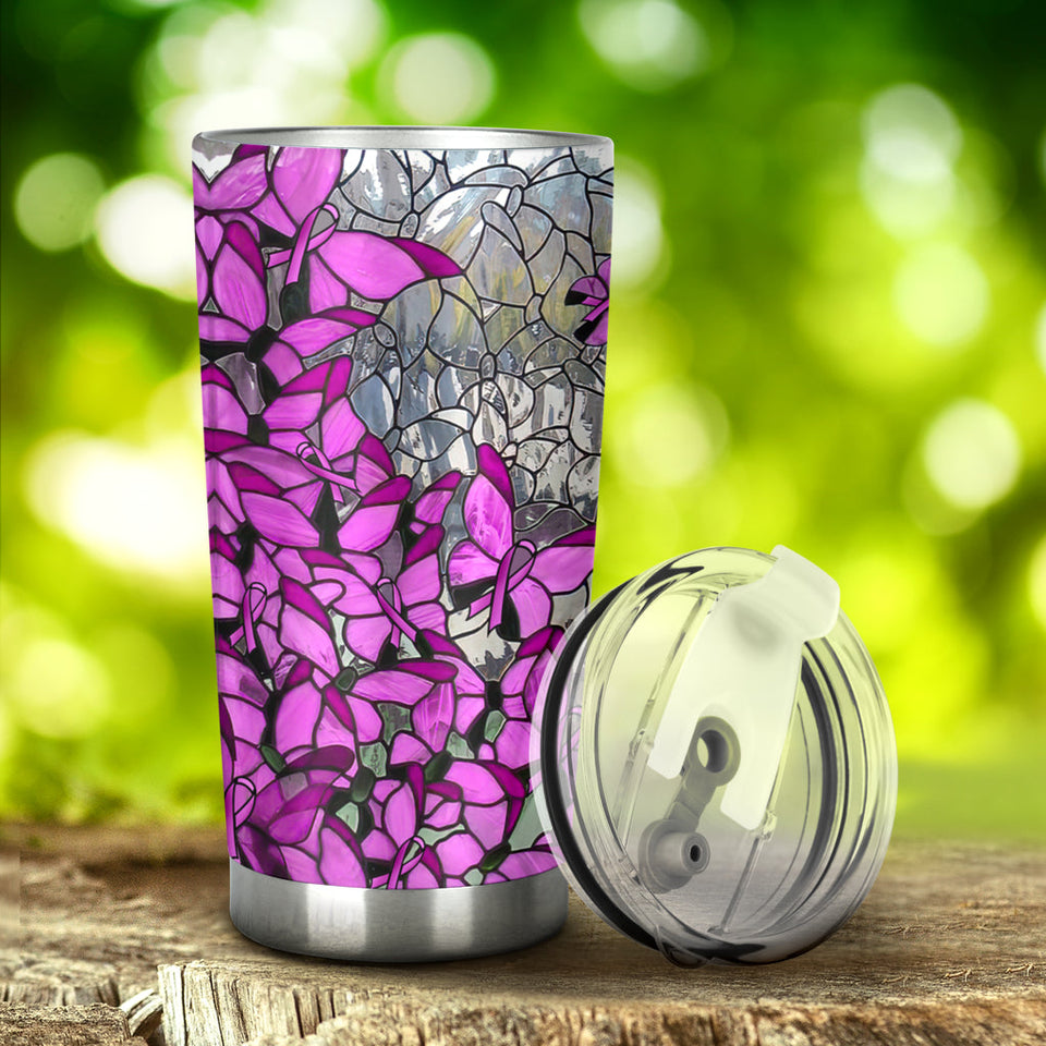 Gobelet imprimé motif vitrail Foi, Espoir et Amour pour la sensibilisation au cancer du sein 0622