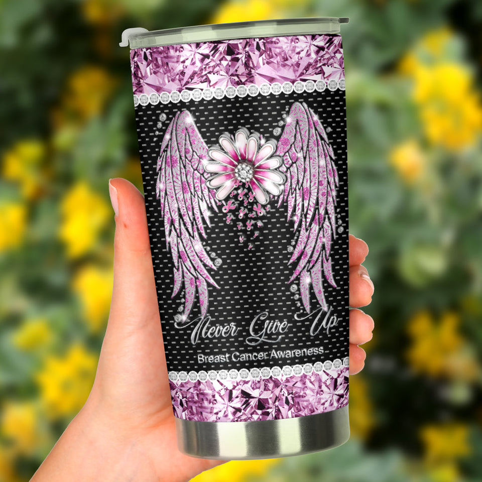 Gobelet de sensibilisation au cancer du sein avec motif strass « Foi, Espoir, Amour » 0622