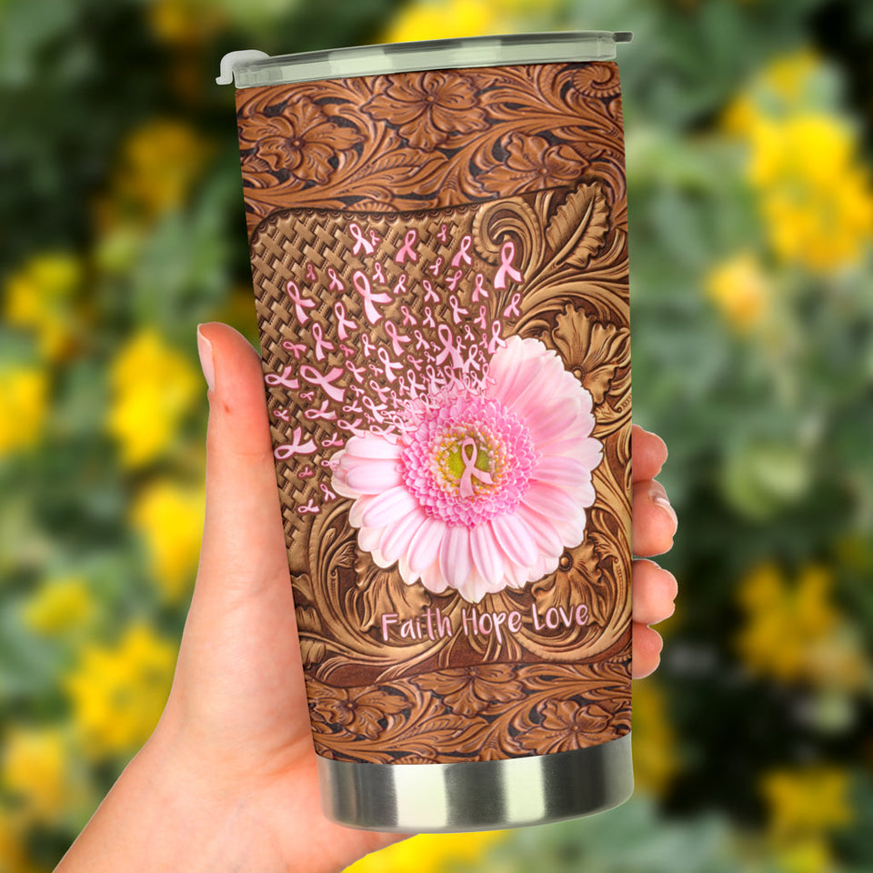 Faith Hope Love Breast Cancer Awareness Tumbler 0622