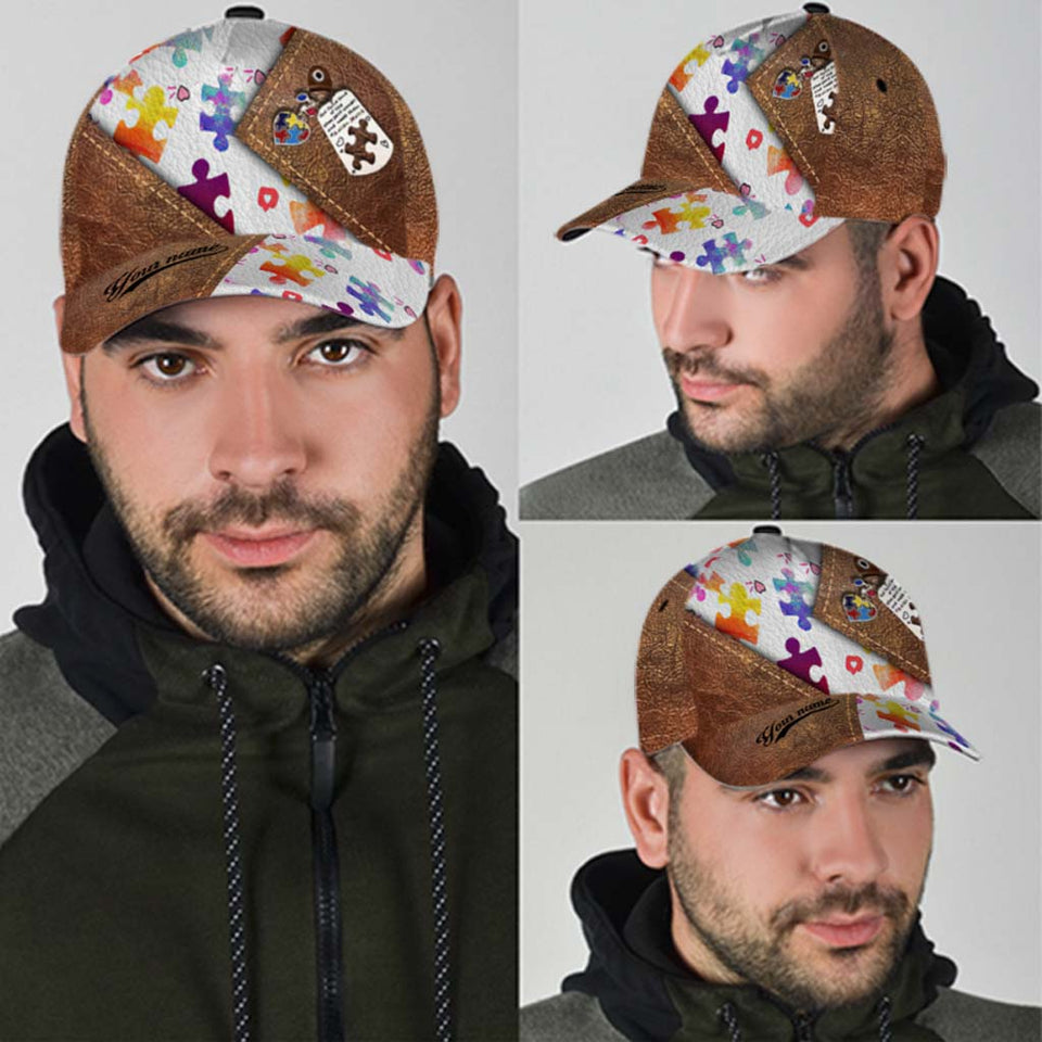 Casquette personnalisée en cuir imprimé à motif pour la sensibilisation à l'autisme, avec trous d'aération imprimés