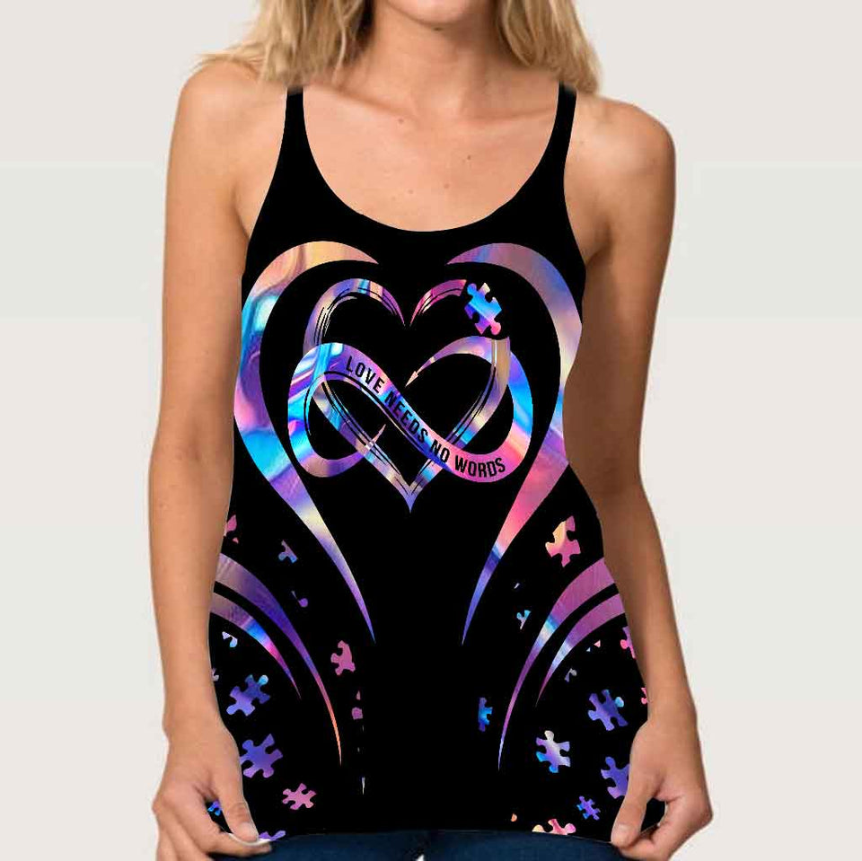 Love Needs No Words - Autism Awareness Cross Tank Top