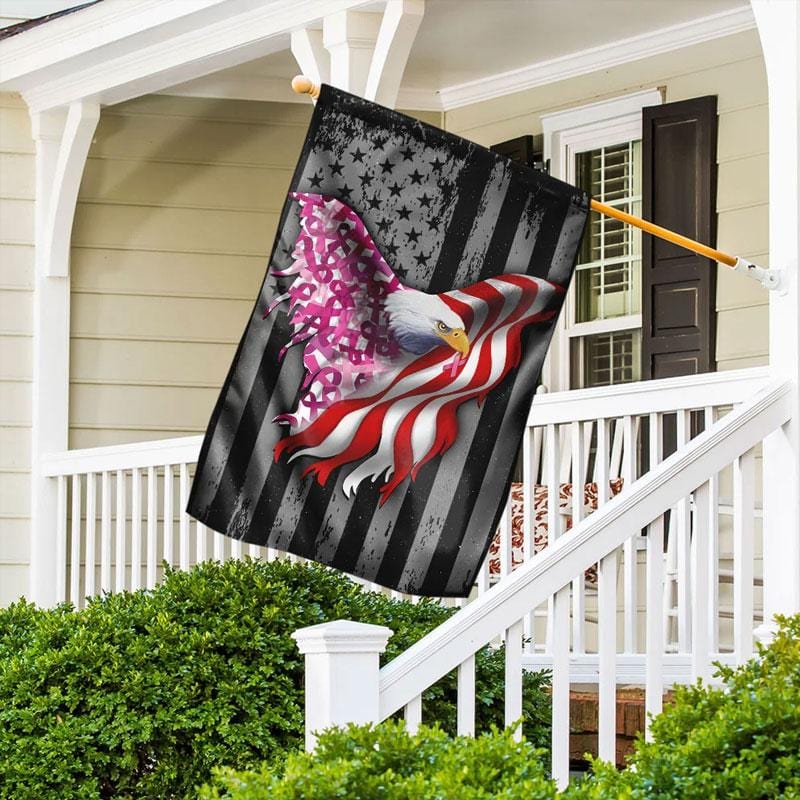 Drapeau américain à l'aigle et au ruban rose - Drapeau de sensibilisation au cancer du sein 0822