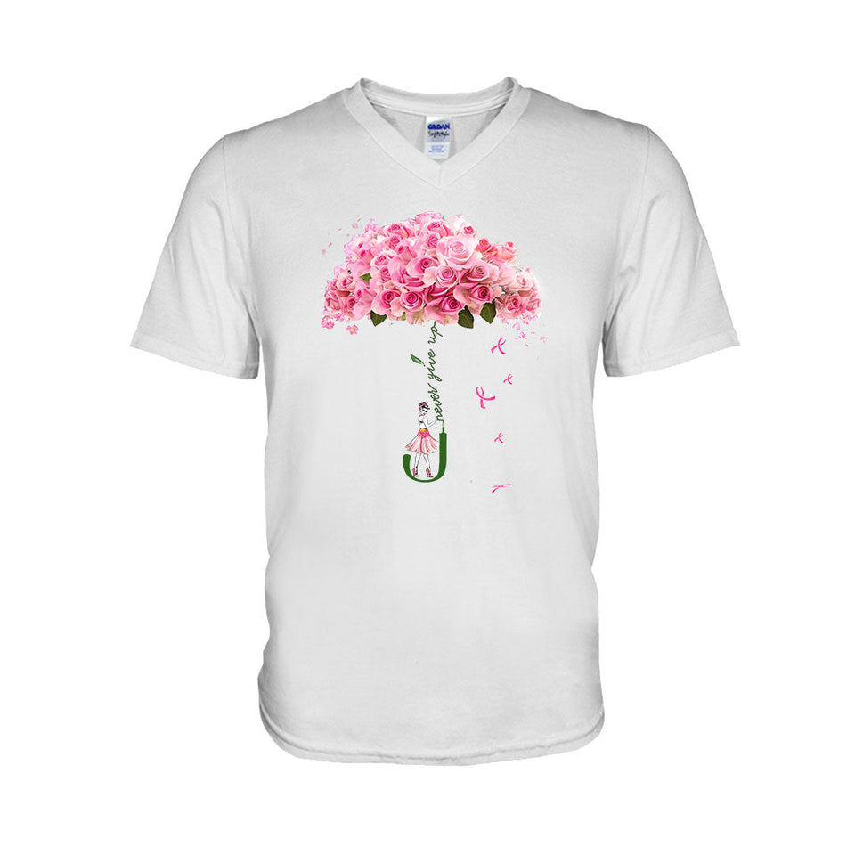 Never Give Up - Breast Cancer Awareness T-shirt and Hoodie