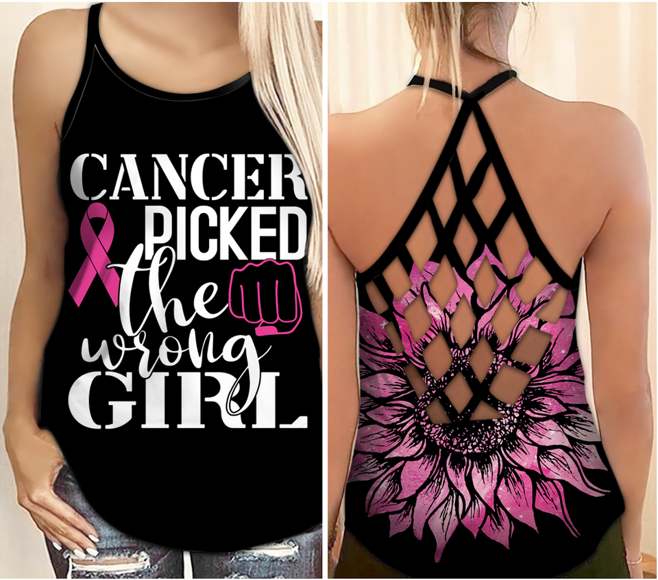 Cancer, tu as choisi la mauvaise fille - Débardeur croix de sensibilisation au cancer du sein 0722