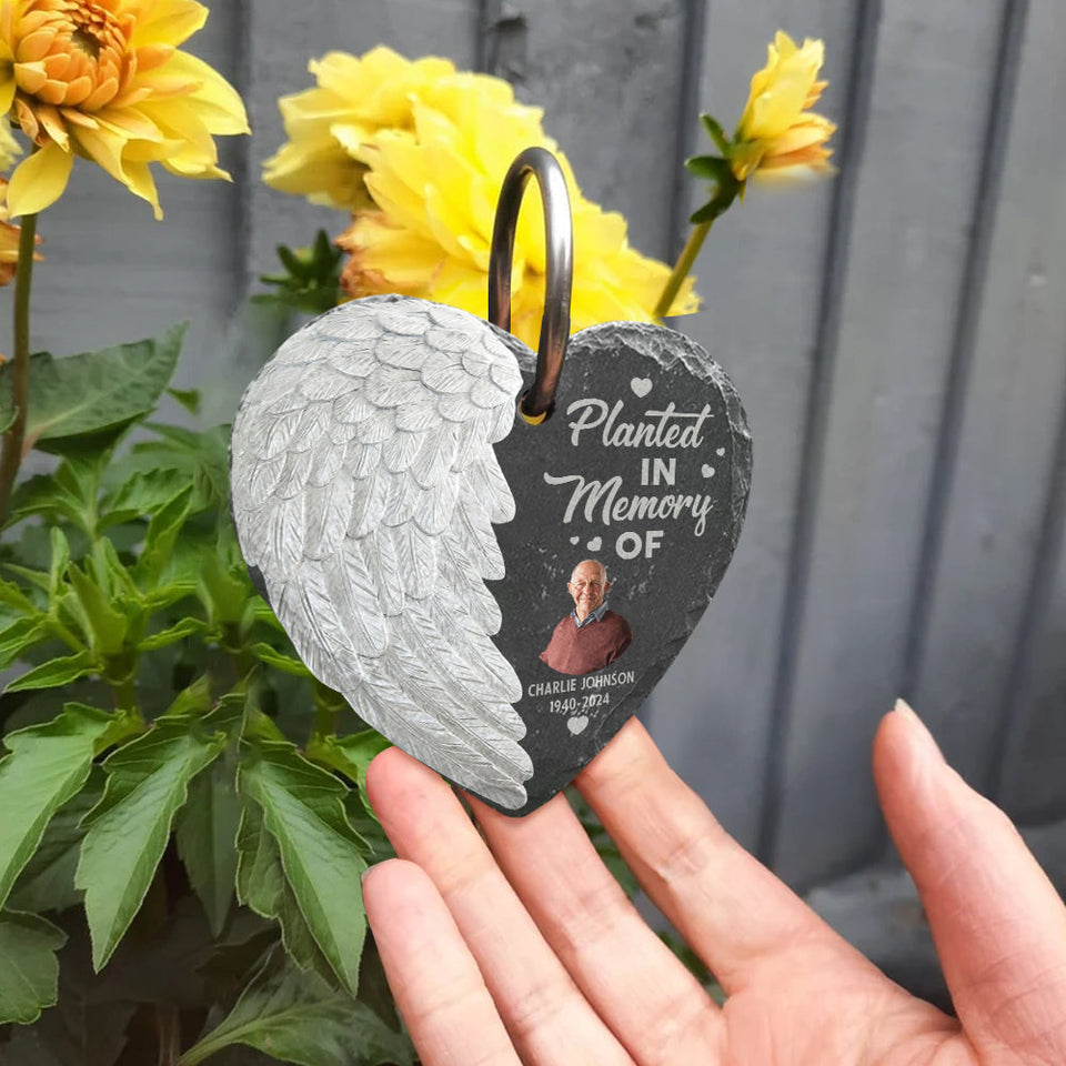 Enraciné dans l'amour, toujours dans nos cœurs - Cœur commémoratif personnalisé en ardoise suspendue pour jardin