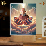 Maintenant entre les mains de Dieu, toujours dans nos cœurs - Plaque commémorative personnalisée avec socle lumineux