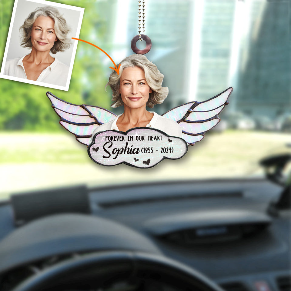 À jamais dans nos cœurs - Ornement de voiture transparent commémoratif personnalisé