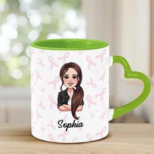 Dear Cancer You Picked The Wrong Bitch - Personalized Breast Cancer Awareness Heart Handle Mug