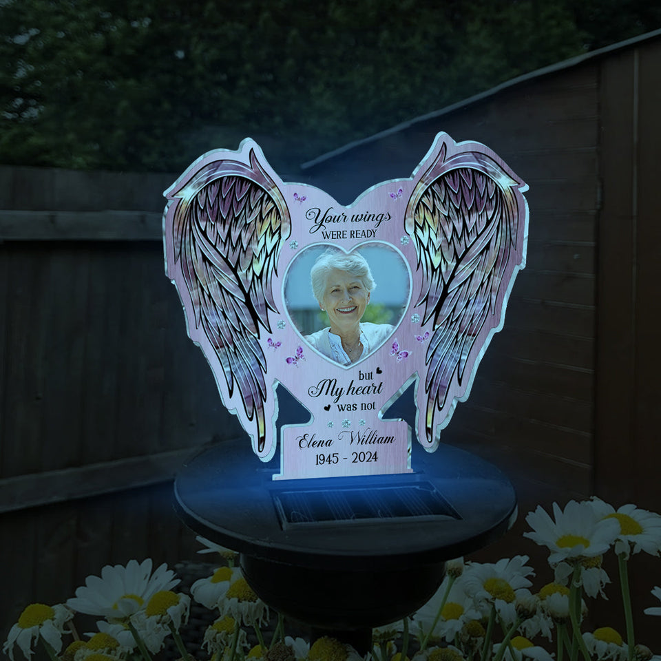 Tes ailes étaient prêtes, mais mon cœur ne l'était pas - Lampe solaire commémorative personnalisée pour jardin