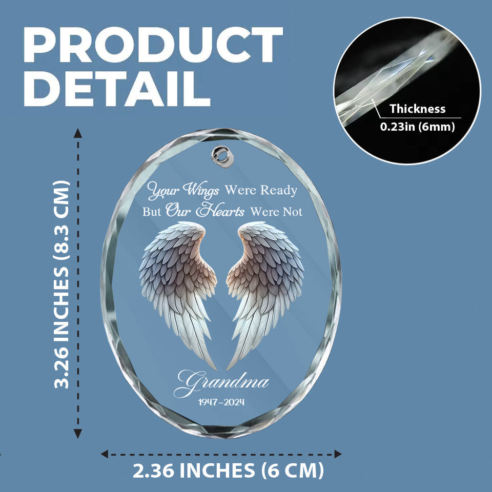 Beautiful Angel Wings - Personalized Memorial Oval Shaped Glass Ornament