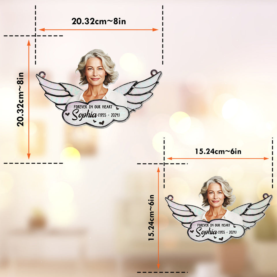 À jamais dans nos cœurs - Ornement commémoratif personnalisé à suspendre à la fenêtre, attrape-soleil 