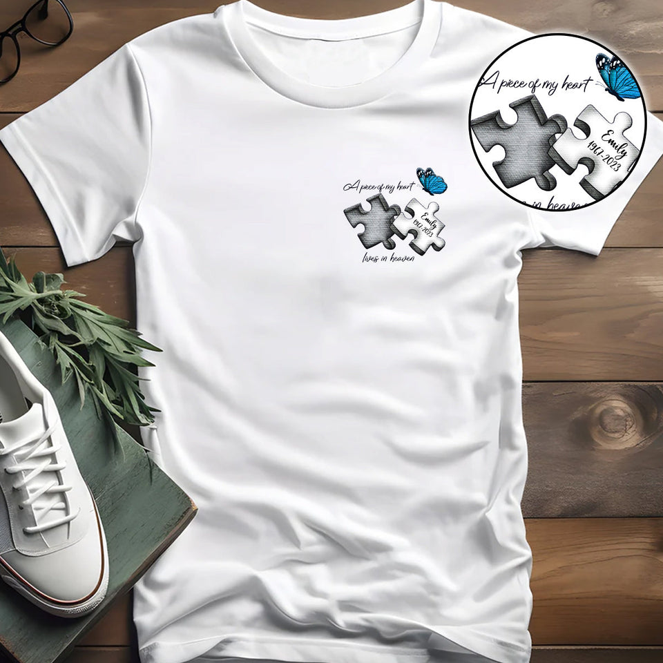 T-shirt brodé commémoratif personnalisé avec motif papillon, libellule et plume céleste