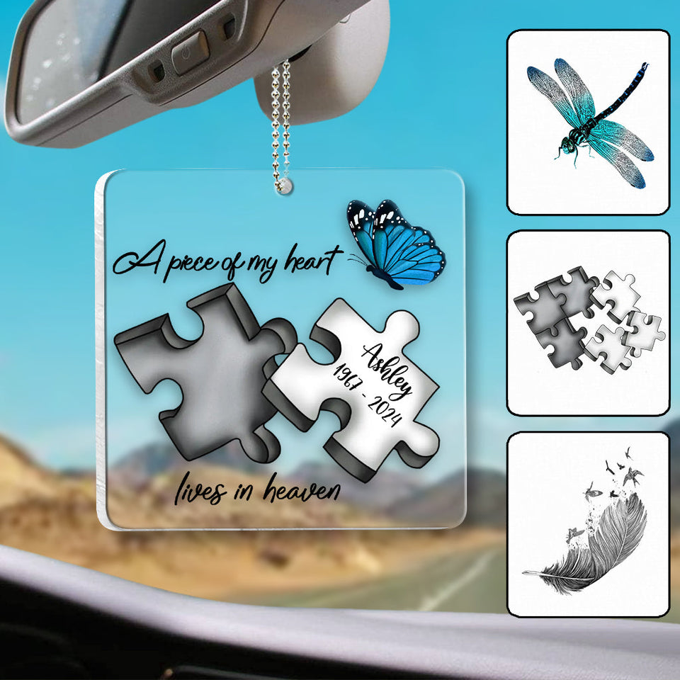 Ornement de voiture transparent commémoratif personnalisé - Papillon Libellule Plume Céleste