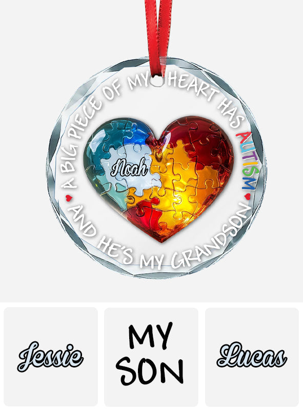 A Big Piece of My Heart Has Autism - Personalized Autism Awareness Round Shaped Glass Ornament