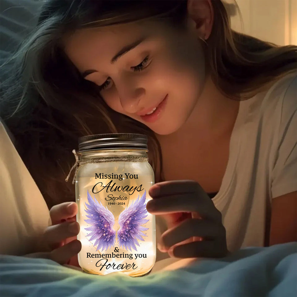 Tu nous manques toujours et nous nous souviendrons de toi à jamais - Lampe commémorative personnalisée en bocal Mason