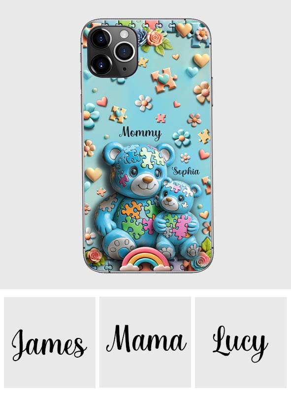 Coque de téléphone personnalisée Maman Ours pour la sensibilisation à l'autisme