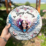Ailes d'ange pour toujours dans mon cœur - Pierre commémorative ronde personnalisée