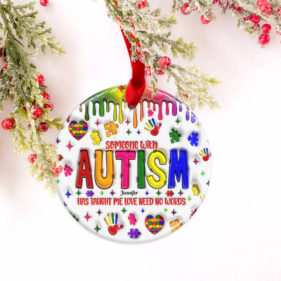 L'amour n'a pas besoin de mots - Ornement rond en céramique personnalisé pour la sensibilisation à l'autisme