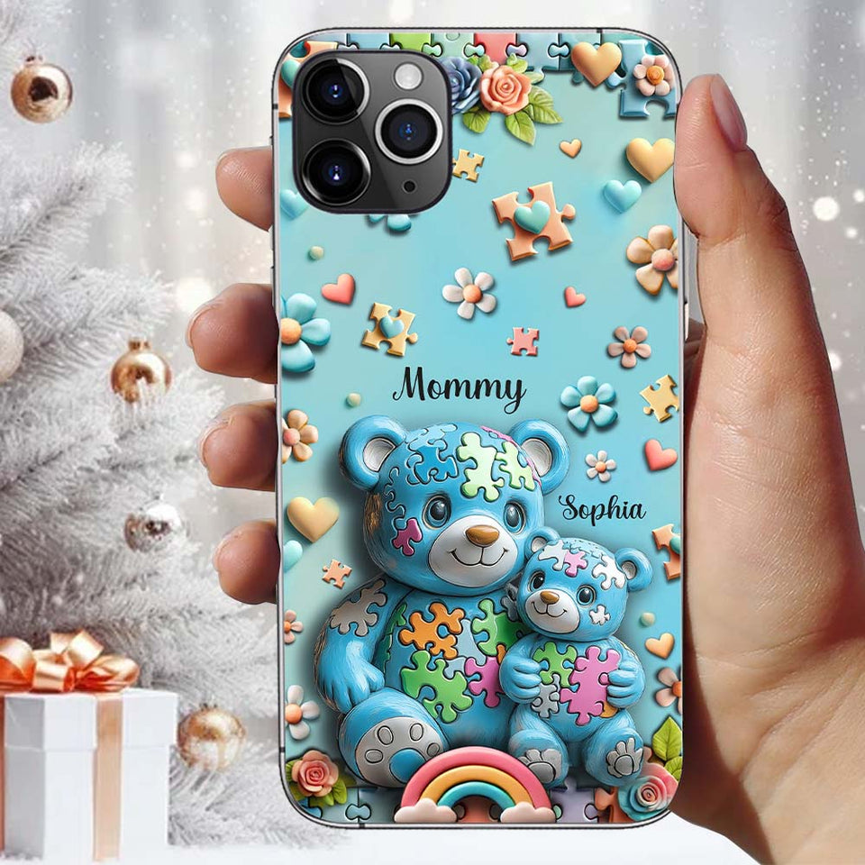 Coque de téléphone personnalisée Maman Ours pour la sensibilisation à l'autisme
