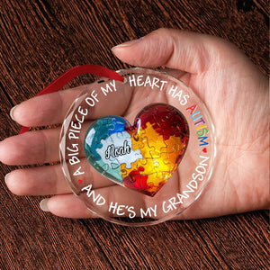 A Big Piece of My Heart Has Autism - Personalized Autism Awareness Round Shaped Glass Ornament