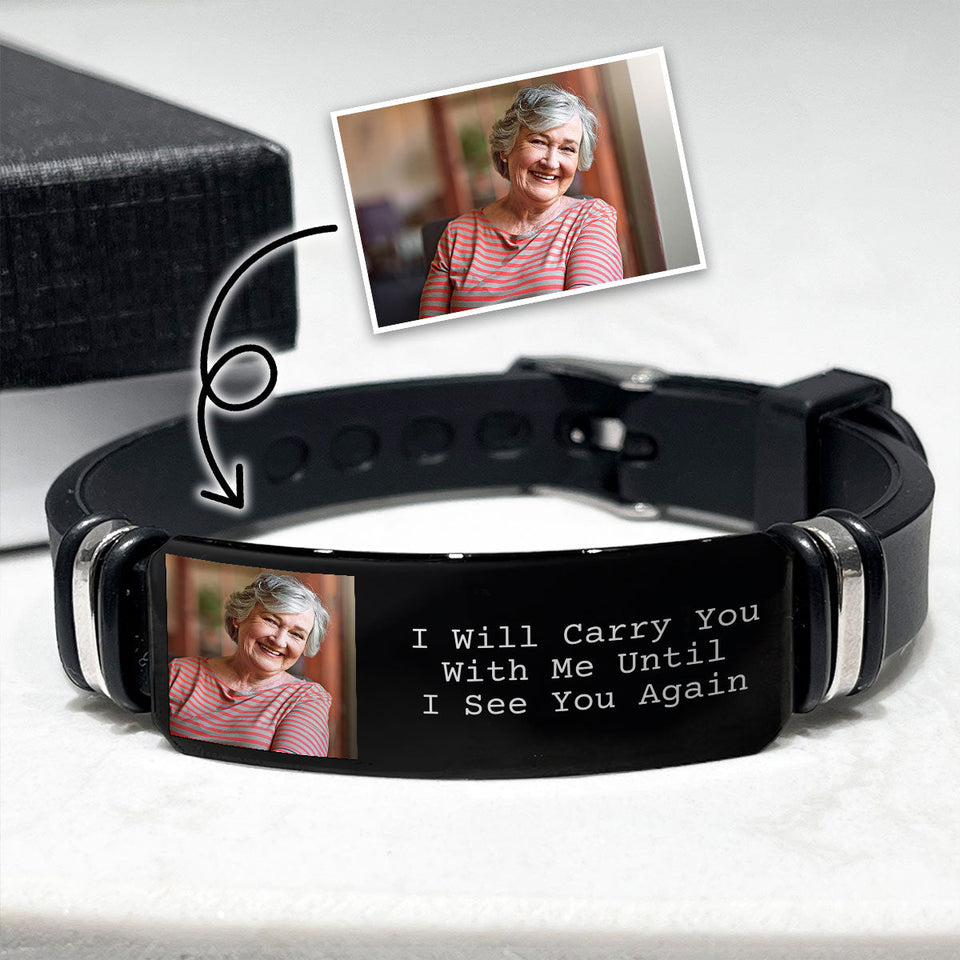 Custom Photo I'll Carry You - Personalized Memorial Engraved Bracelet