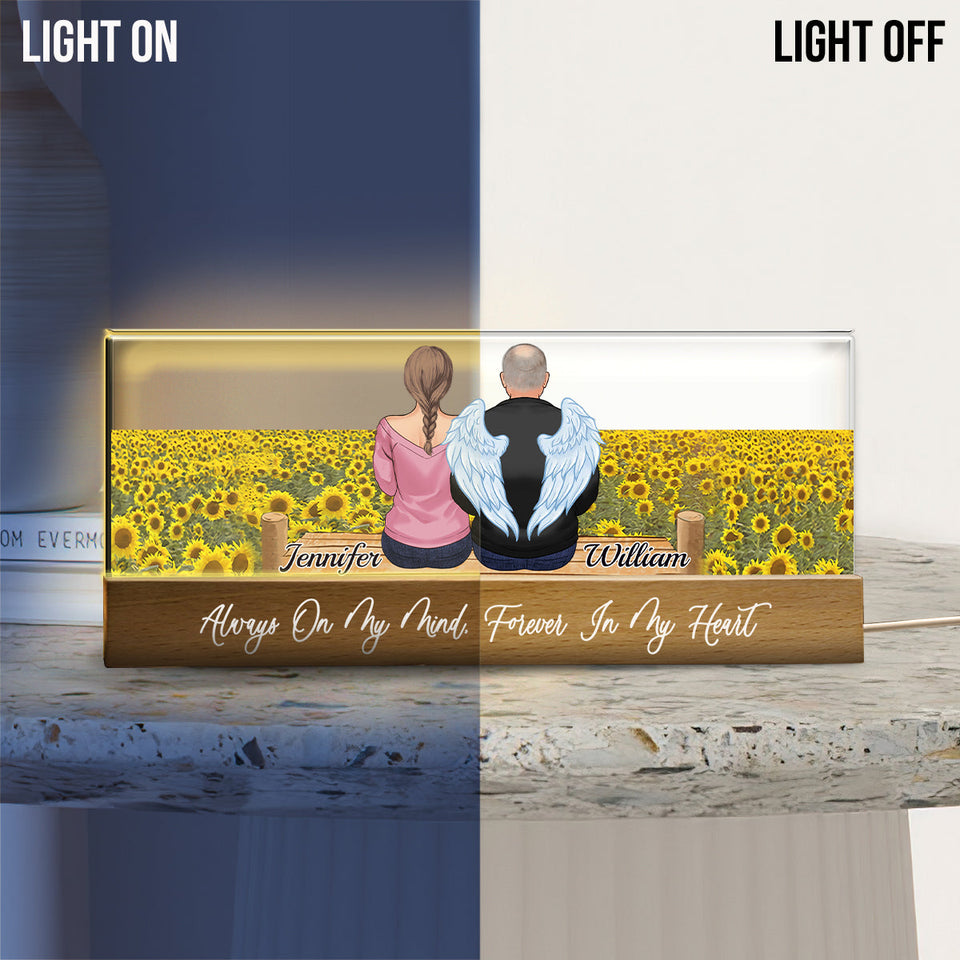 Veilleuse LED personnalisée Memorial Wings Sunflower Field - Souvenir commémoratif