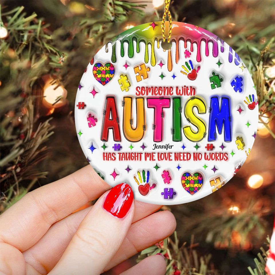 L'amour n'a pas besoin de mots - Ornement rond en céramique personnalisé pour la sensibilisation à l'autisme