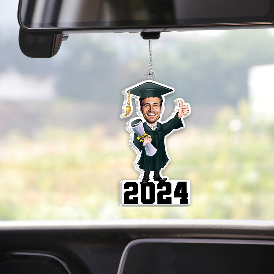Funny Graduation Caricature - Personalized Graduation Custom Shaped Car Ornament