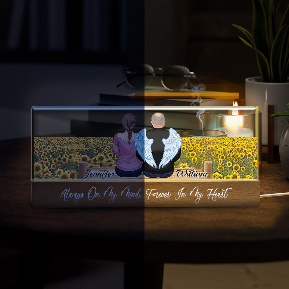 Veilleuse LED personnalisée Memorial Wings Sunflower Field - Souvenir commémoratif