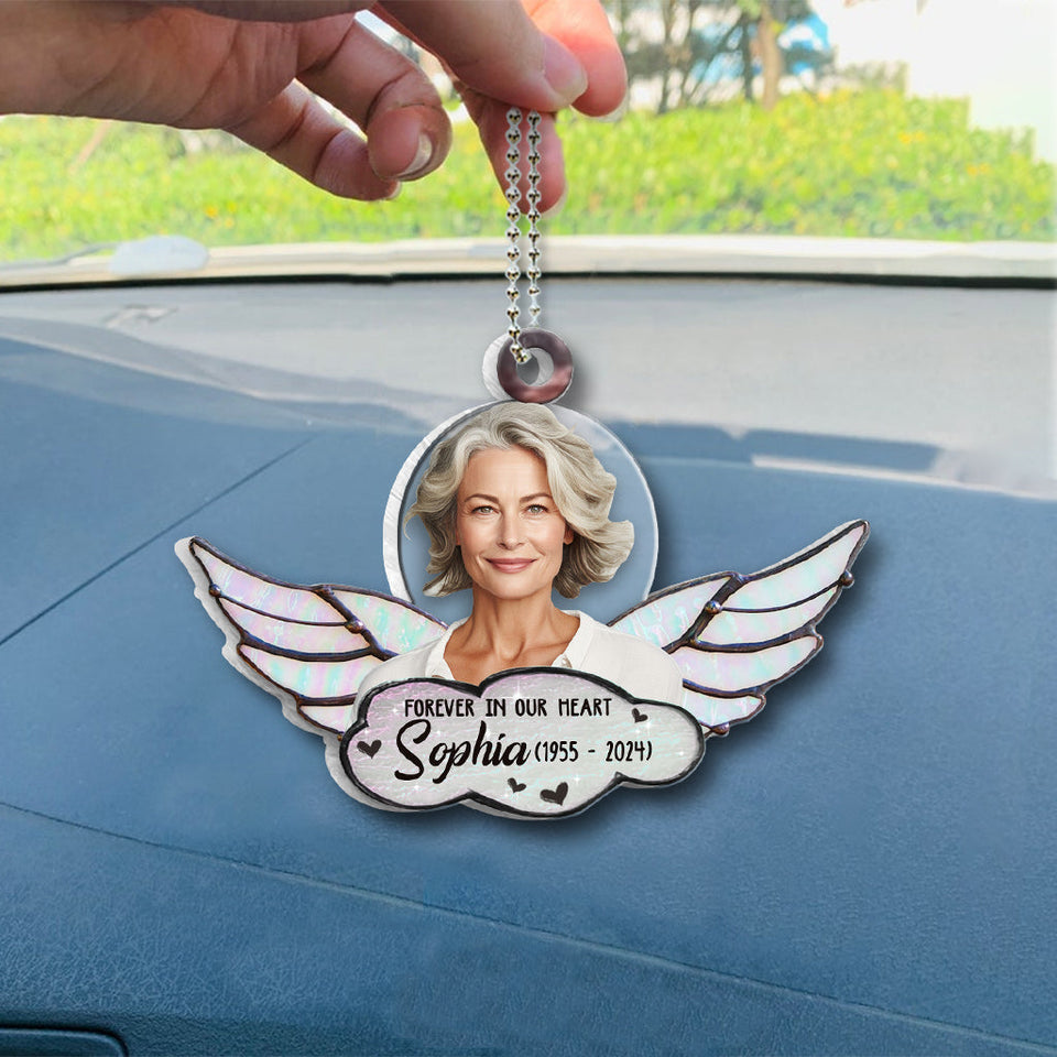 À jamais dans nos cœurs - Ornement de voiture transparent commémoratif personnalisé