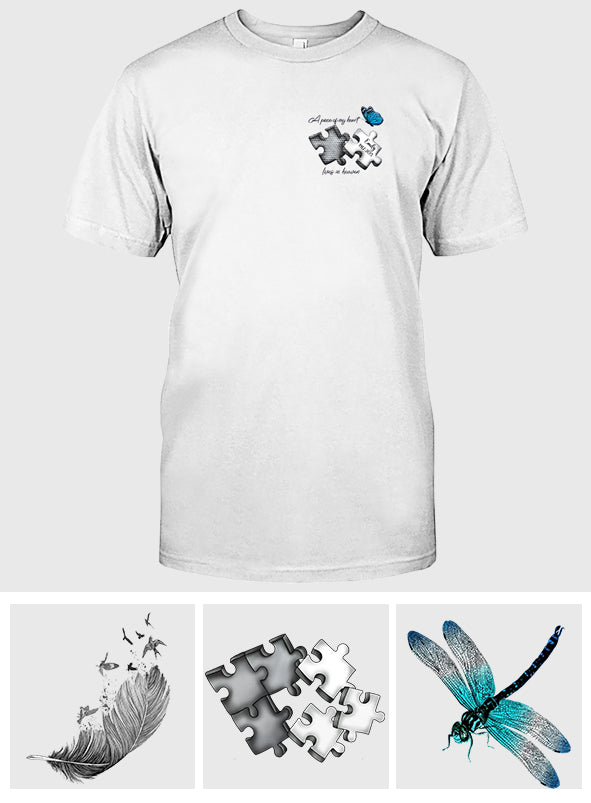 T-shirt brodé commémoratif personnalisé avec motif papillon, libellule et plume céleste