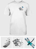 T-shirt brodé commémoratif personnalisé avec motif papillon, libellule et plume céleste