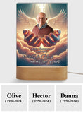 Maintenant entre les mains de Dieu, toujours dans nos cœurs - Plaque commémorative personnalisée avec socle lumineux