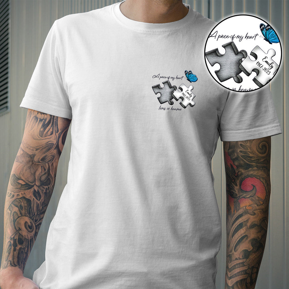 T-shirt brodé commémoratif personnalisé avec motif papillon, libellule et plume céleste