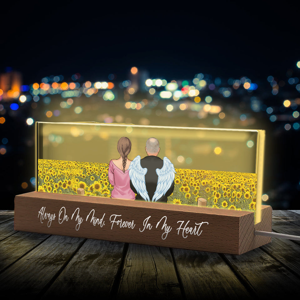 Veilleuse LED personnalisée Memorial Wings Sunflower Field - Souvenir commémoratif