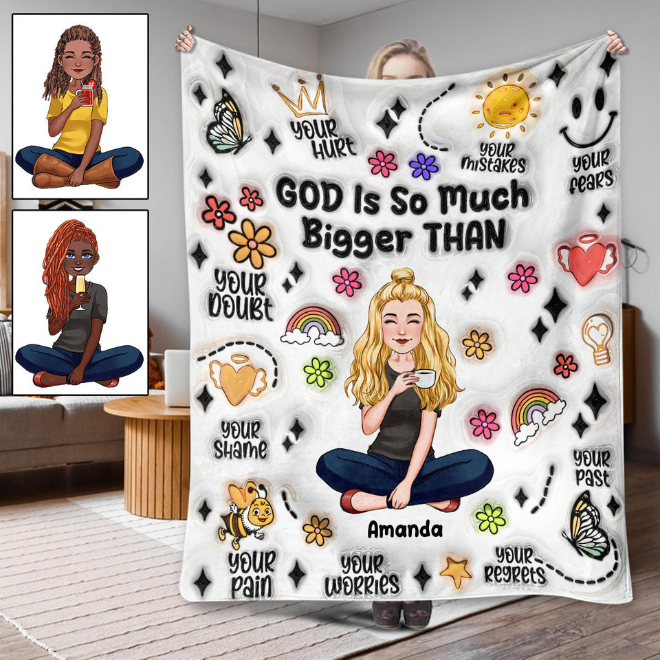 God Is So Much Bigger Than - Personalized Christian Blanket