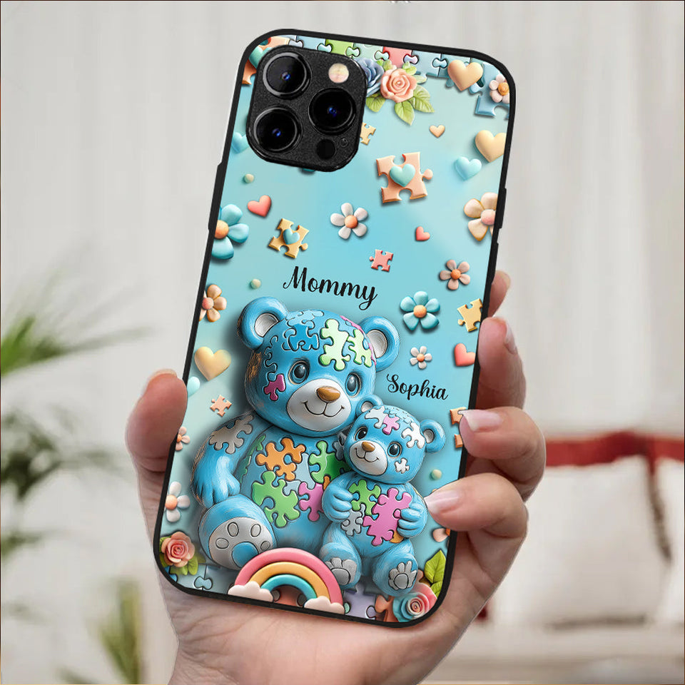 Coque de téléphone personnalisée Maman Ours pour la sensibilisation à l'autisme