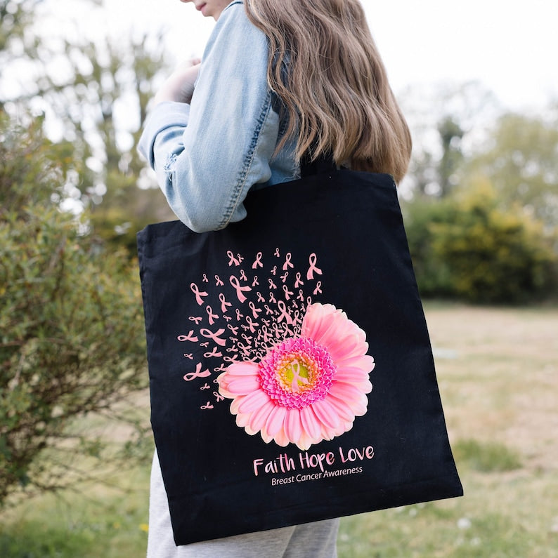 Sacs cabas tournesol pour la lutte contre le cancer du sein, sacs bandoulière cadeaux pour les personnes atteintes du cancer du sein, cadeaux pour les combattantes contre le cancer, sac cabas de sensibilisation au cancer du sein 0924