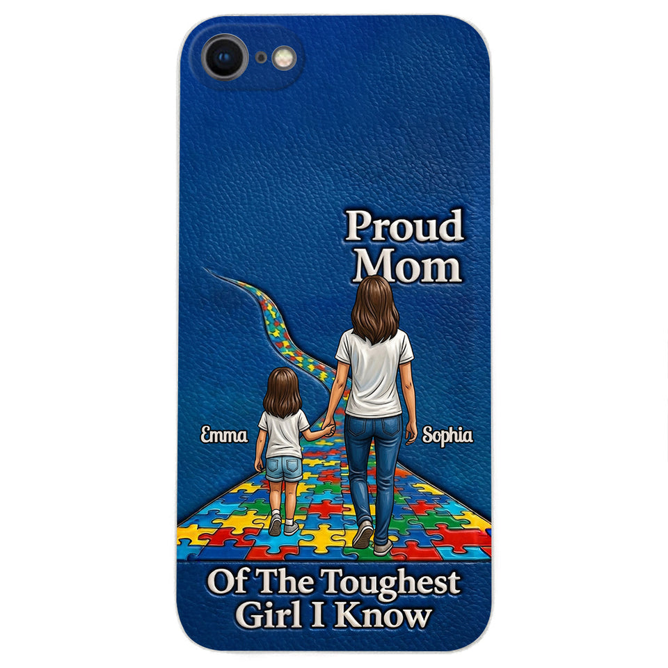 Proud Dad Of The Toughest Boy I Know - Personalized Autism Awareness 3D Embossed Leather Phone Case