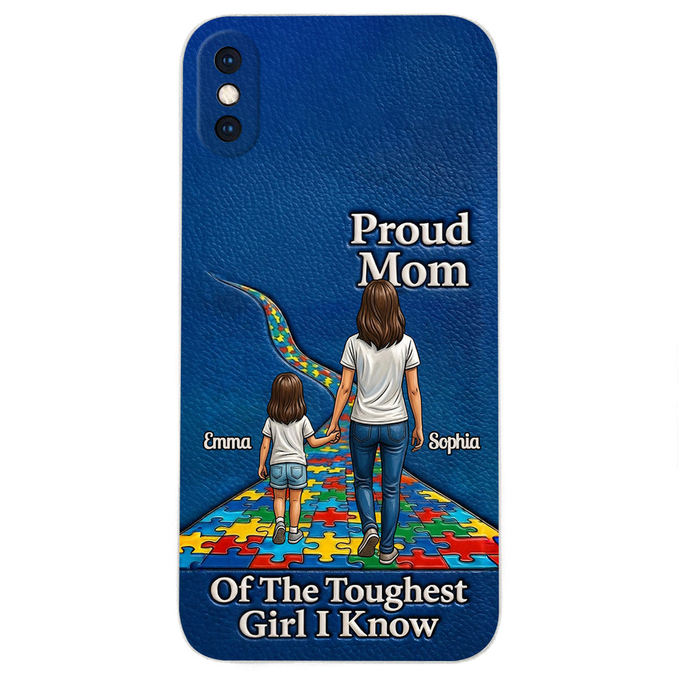 Proud Dad Of The Toughest Boy I Know - Personalized Autism Awareness 3D Embossed Leather Phone Case