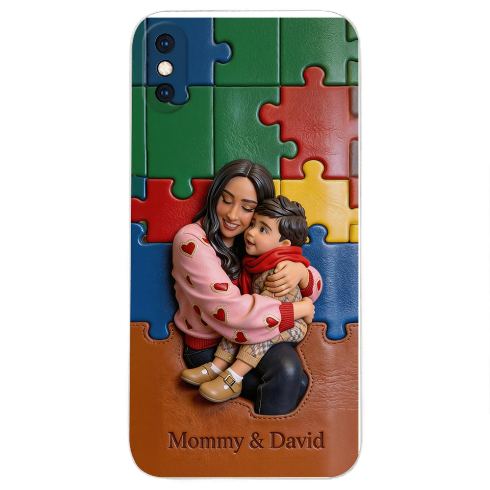 Autism Mom - Personalized Autism Awareness 3D Embossed Leather Phone Case