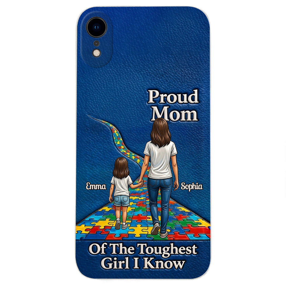 Proud Dad Of The Toughest Boy I Know - Personalized Autism Awareness 3D Embossed Leather Phone Case
