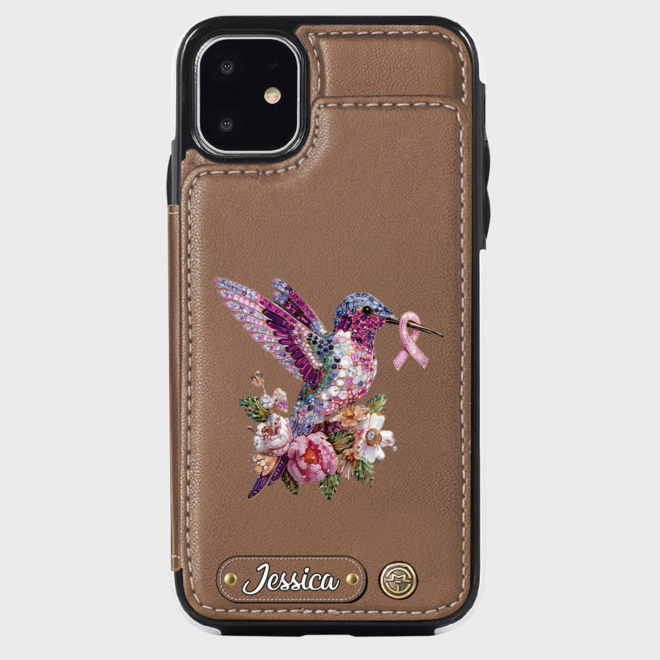 Breast Cancer Awareness Hummingbird - Personalized Breast Cancer Awareness Wallet Phone Case