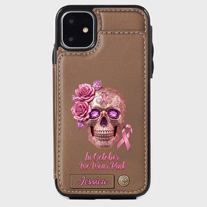 Skull And Ribbon - Personalized Breast Cancer Awareness Wallet Phone Case