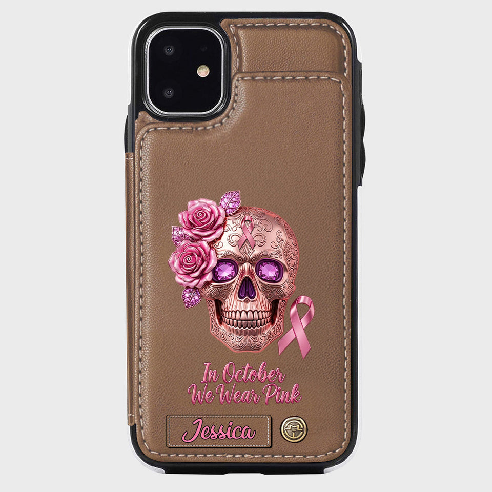 Skull And Ribbon - Personalized Breast Cancer Awareness Wallet Phone Case
